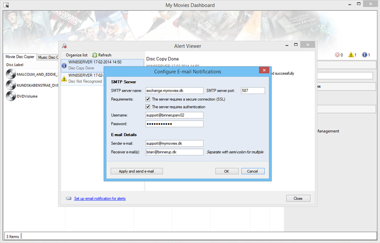 You can through the alert viewer configure e-mail alerts to receive alerts of the various events through e-mail.